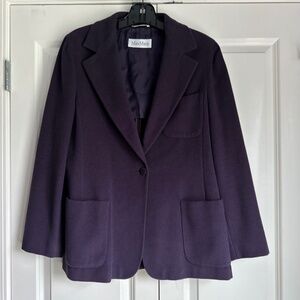 Max Mara Blazer Jacket Womens 12 Angora Virgin Wool Eggplant Plum Italy DEFECTS